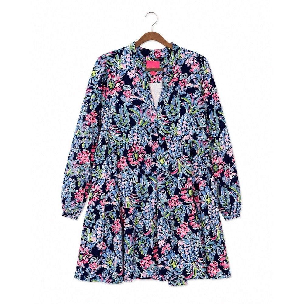 Lilly Pulitzer Winona Stretch Dress XL Pineapple Paradise Navy Resortwear NWT
